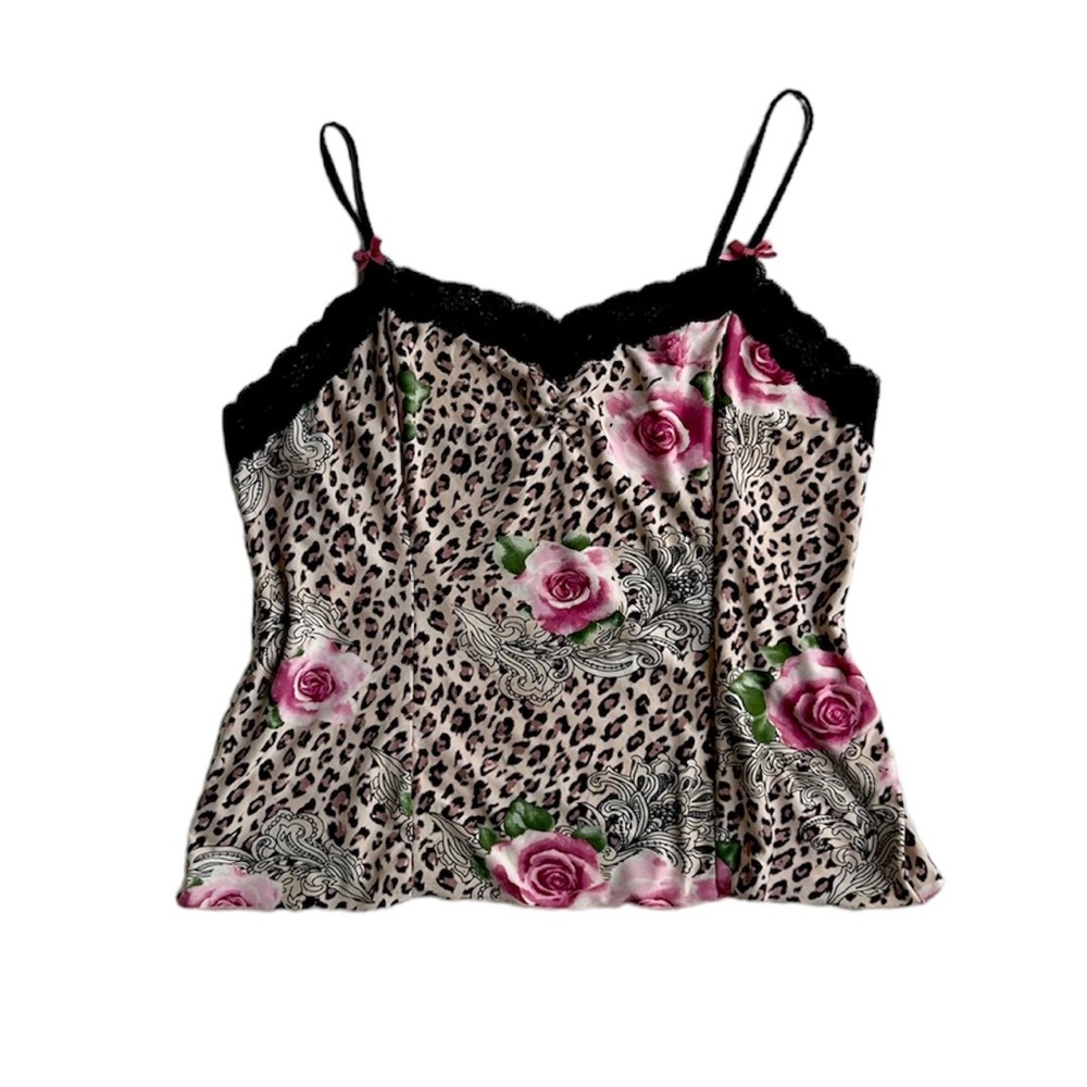 Y2K California Dynasty Lace Cami Animal Print with Flowers Women’s Large